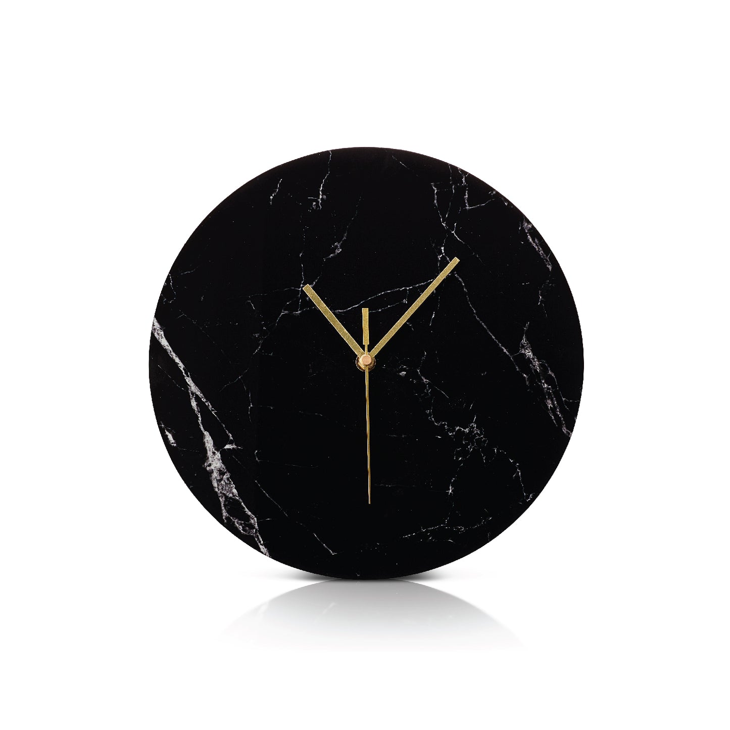 Black Marble Lucite Minimalistic Clock with Gold Handles