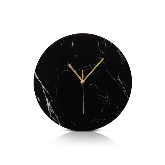 Black Marble Lucite Minimalistic Clock with Gold Handles