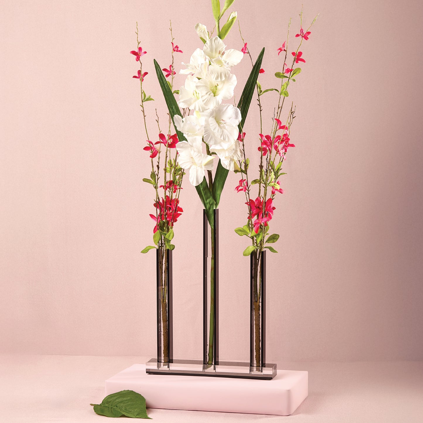 Triple Vase Centerpiece- Black Lucite