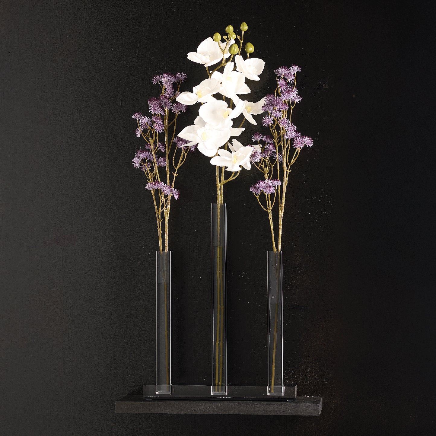 Triple Vase Centerpiece- Black Lucite