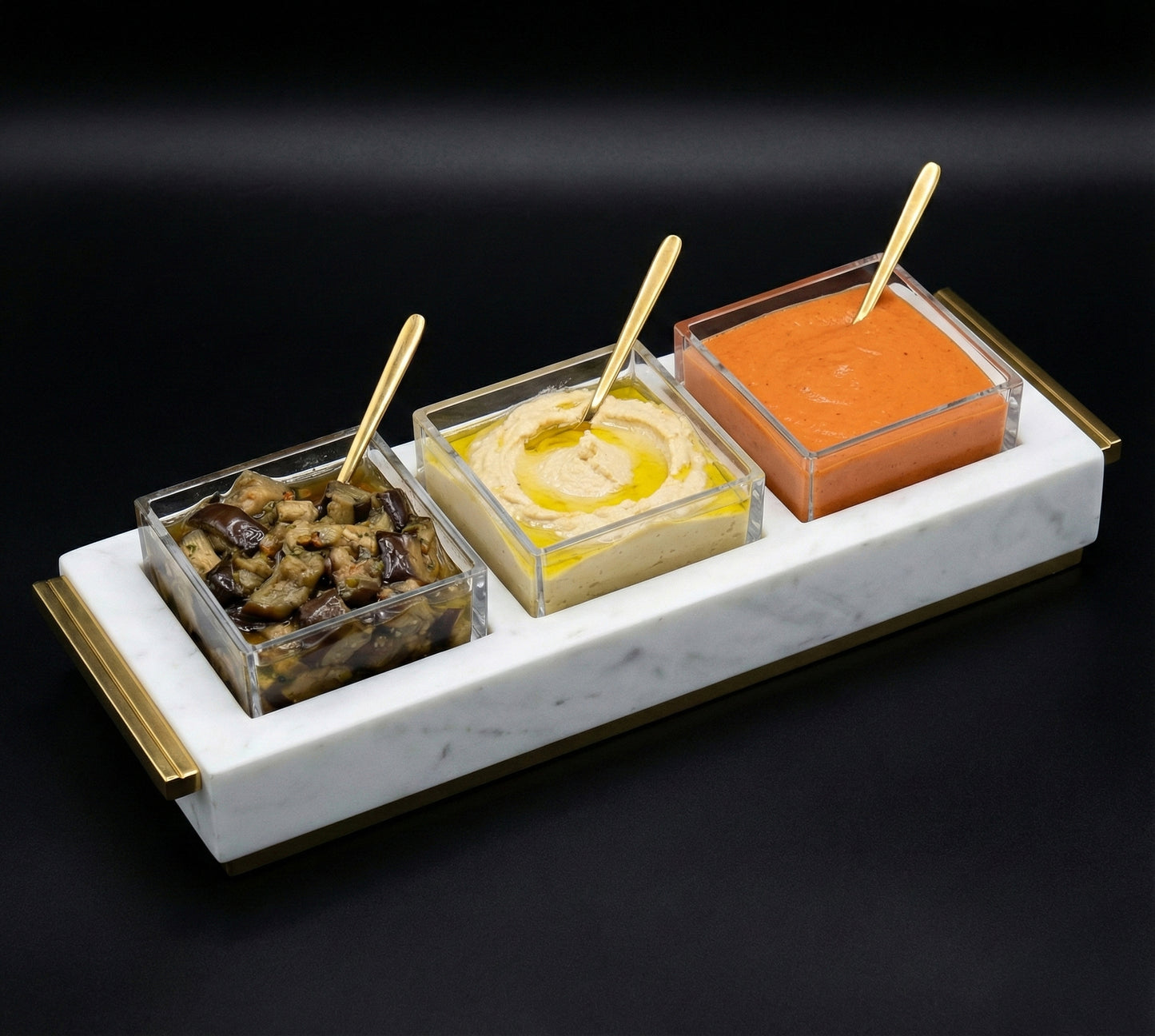 3 Dip Bowl Set- White Marble / Gold