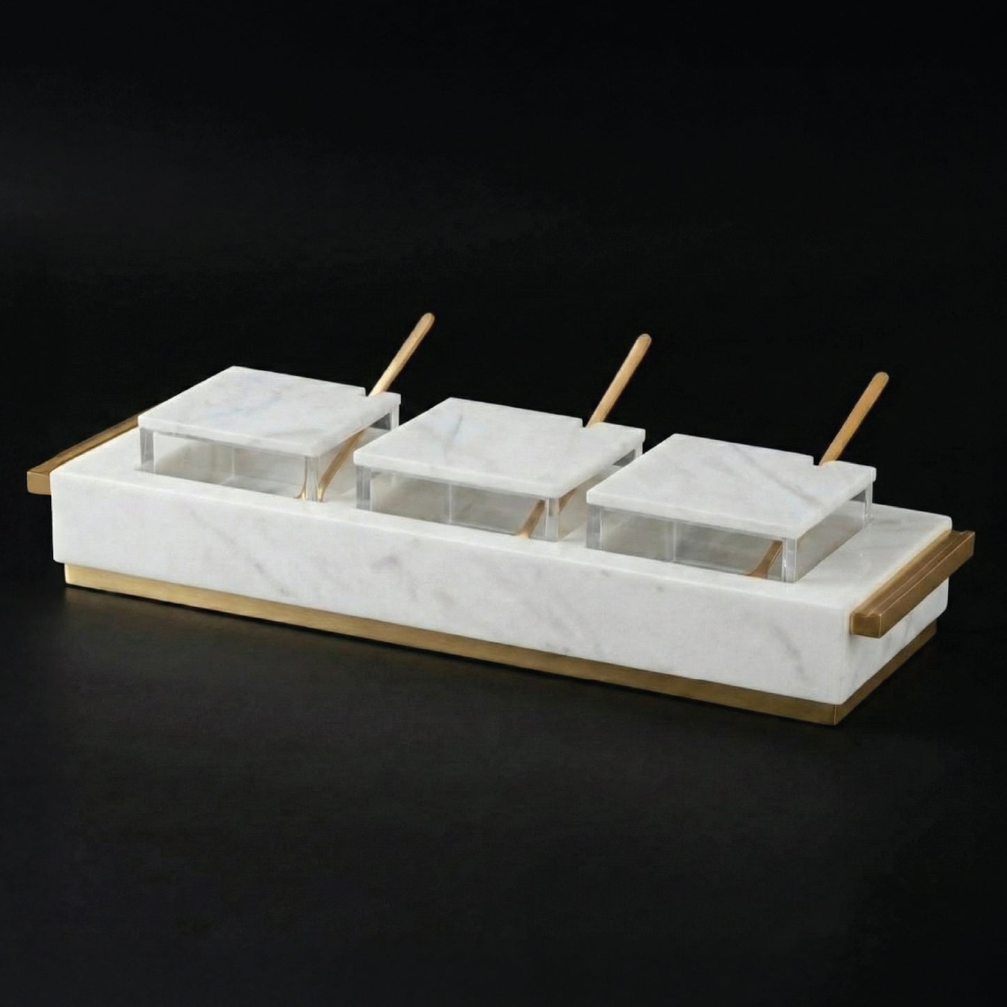 3 Dip Bowl Set- White Marble / Gold