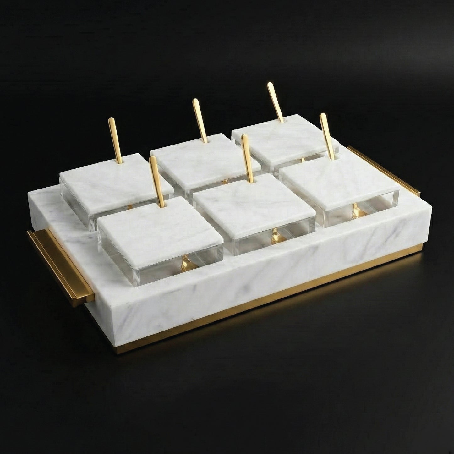 6 Dip Bowl Set- White Marble / Gold