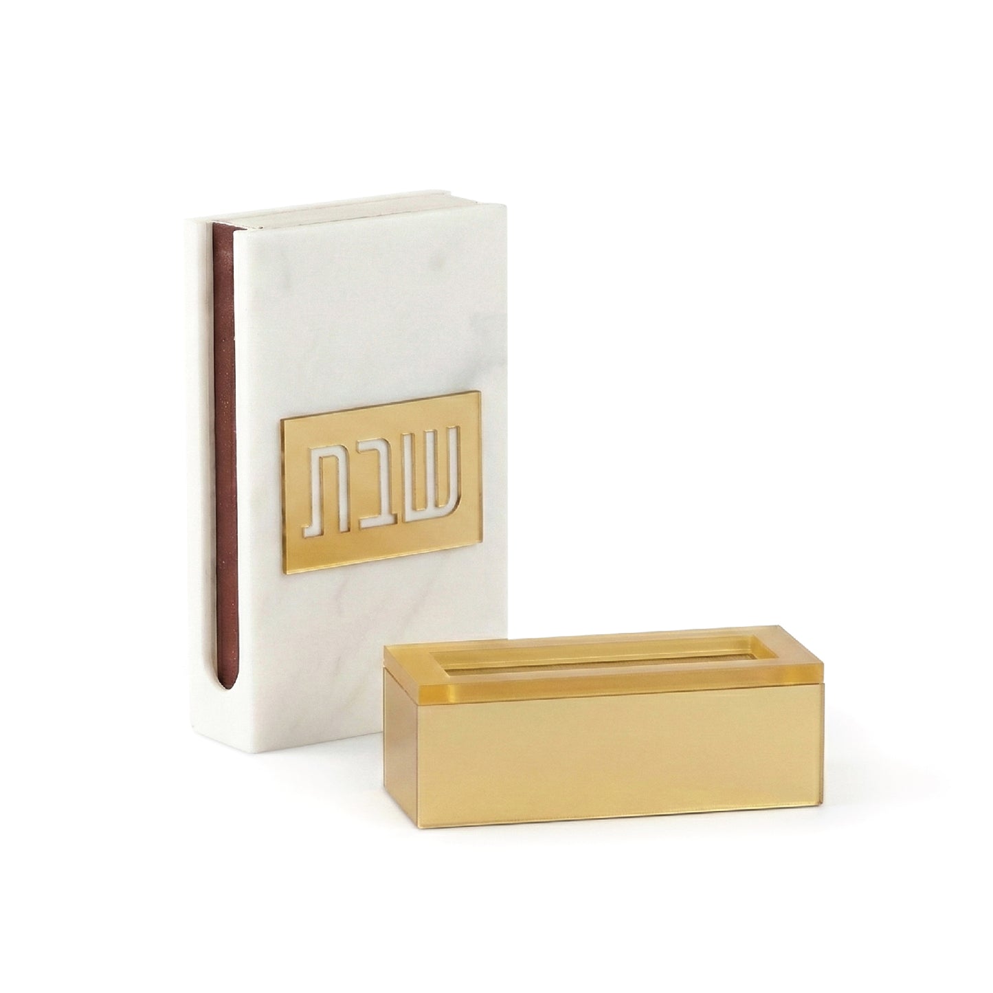 Shabbos Matchbox Holder with Gold Base