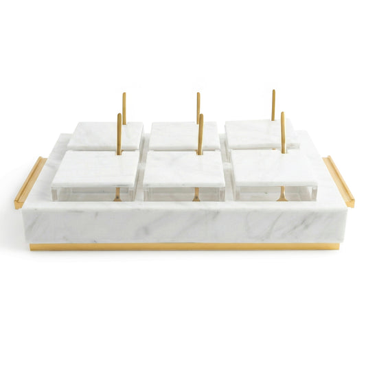 6 Dip Bowl Set- White Marble / Gold