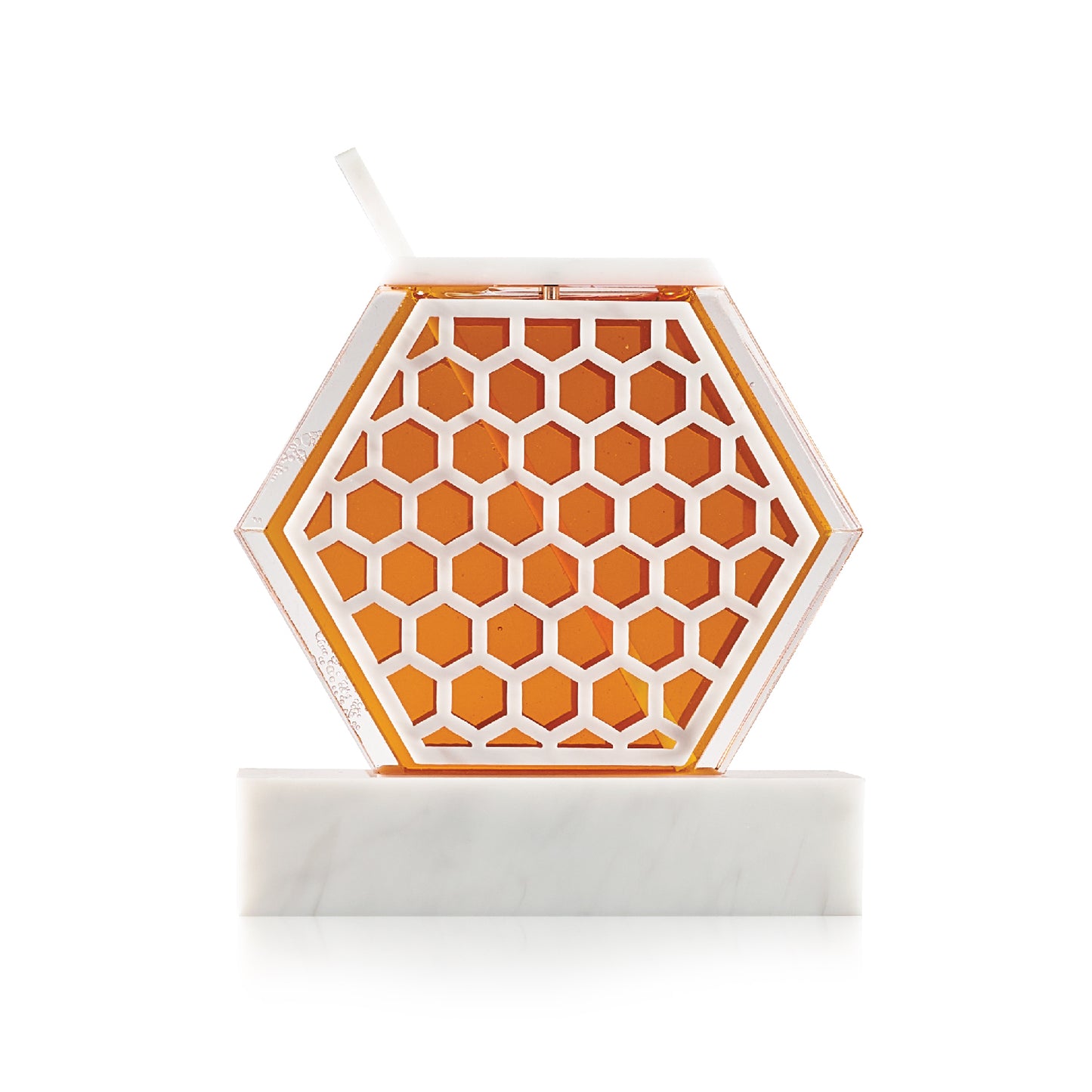 Honeycomb Honey Dish- White Marble Lucite