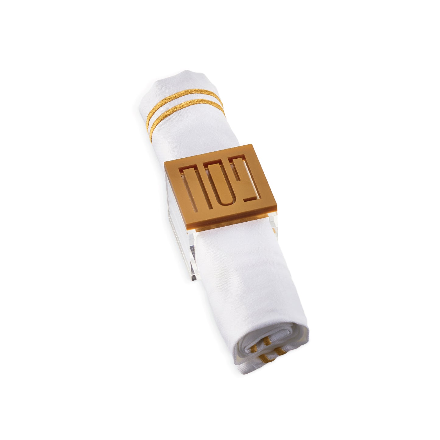 Square Pesach Napkin Rings- Gold Lucite- Set of 4