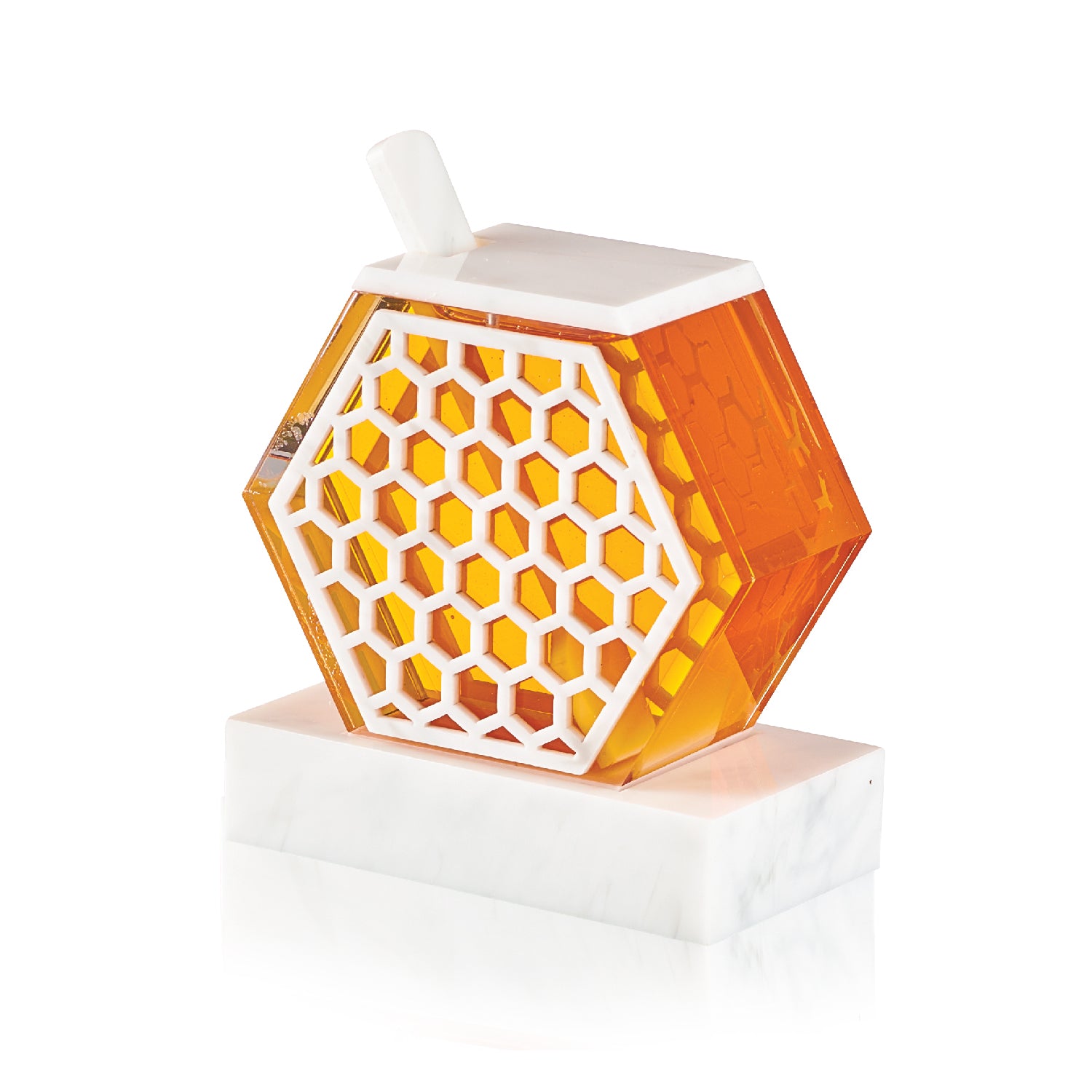 Honeycomb Honey Dish- White Marble Lucite – Haus Decor