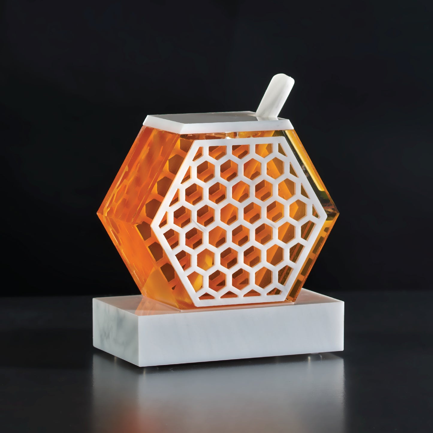 Honeycomb Honey Dish- White Marble Lucite