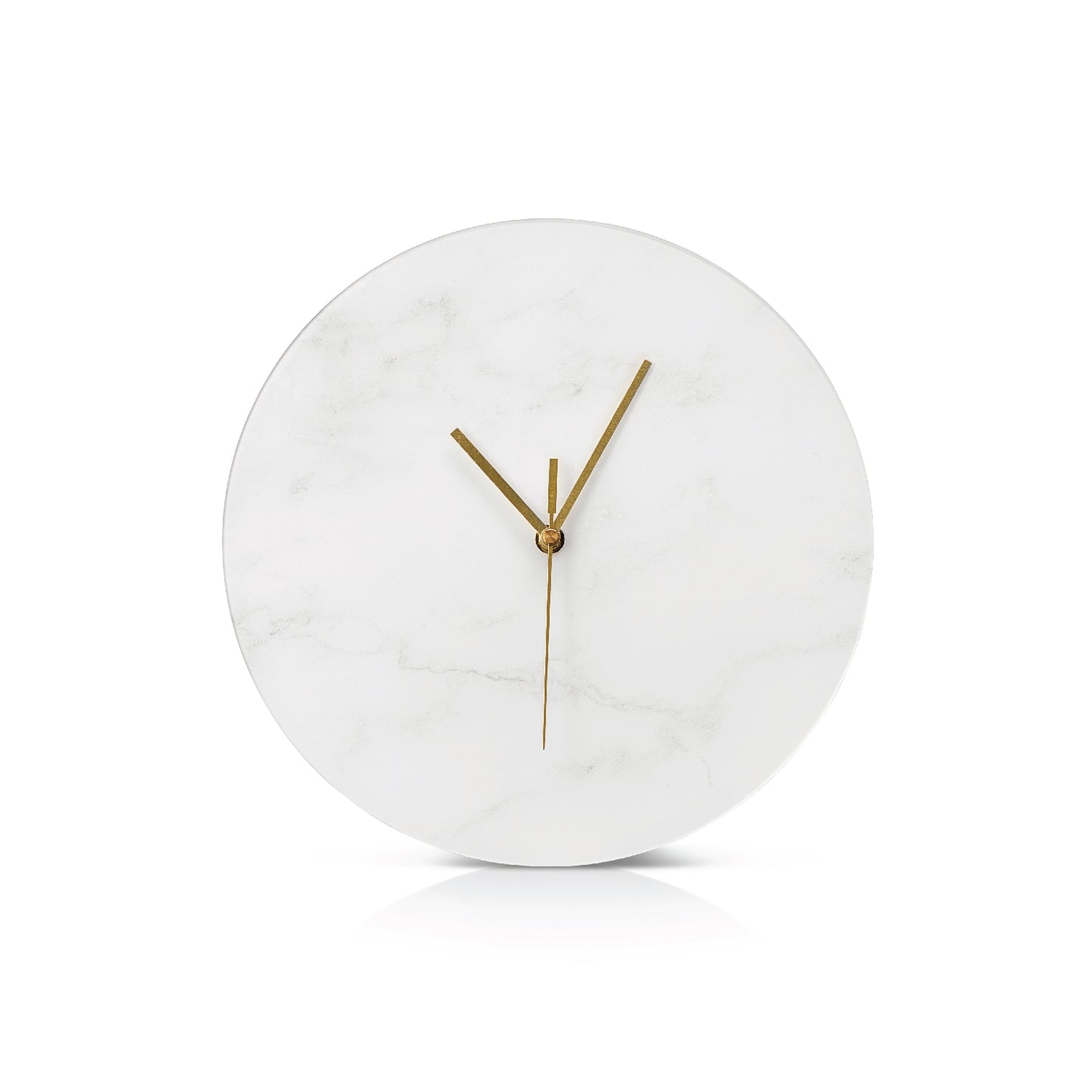White Marble Lucite Minimalistic Clock with Gold Handles