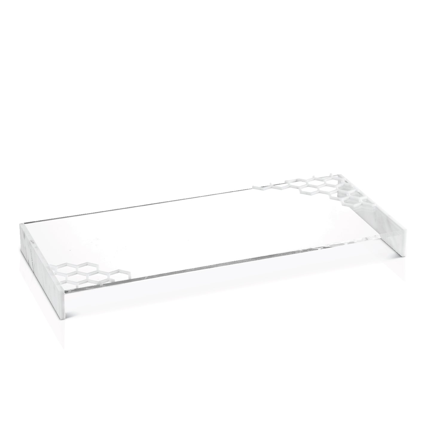 Honeycomb Laser Cut Tray- White Marble Lucite