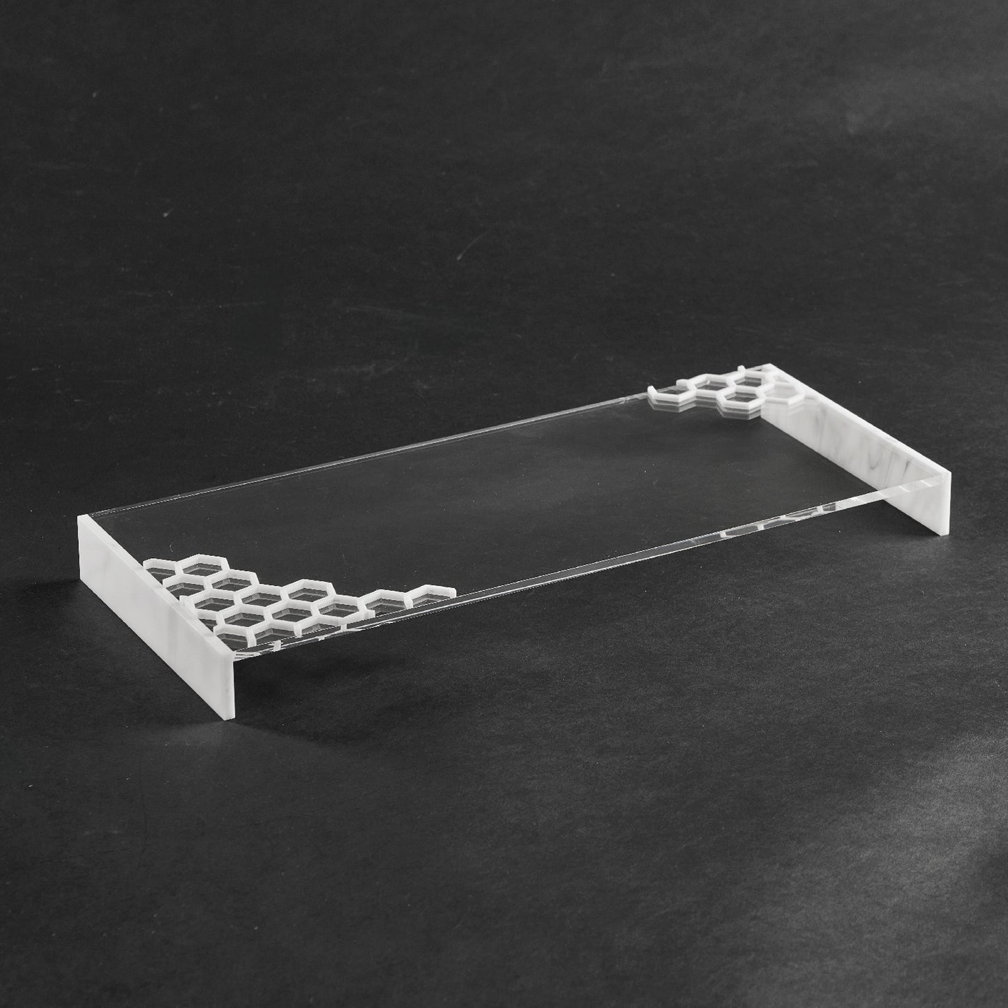 Honeycomb Laser Cut Tray- White Marble Lucite