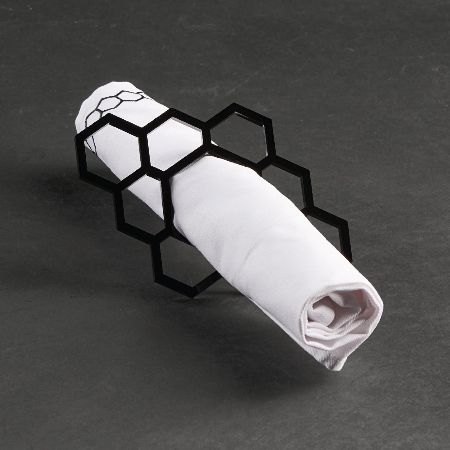 Honeycomb Napkin Rings-Black Lucite- Set of 4