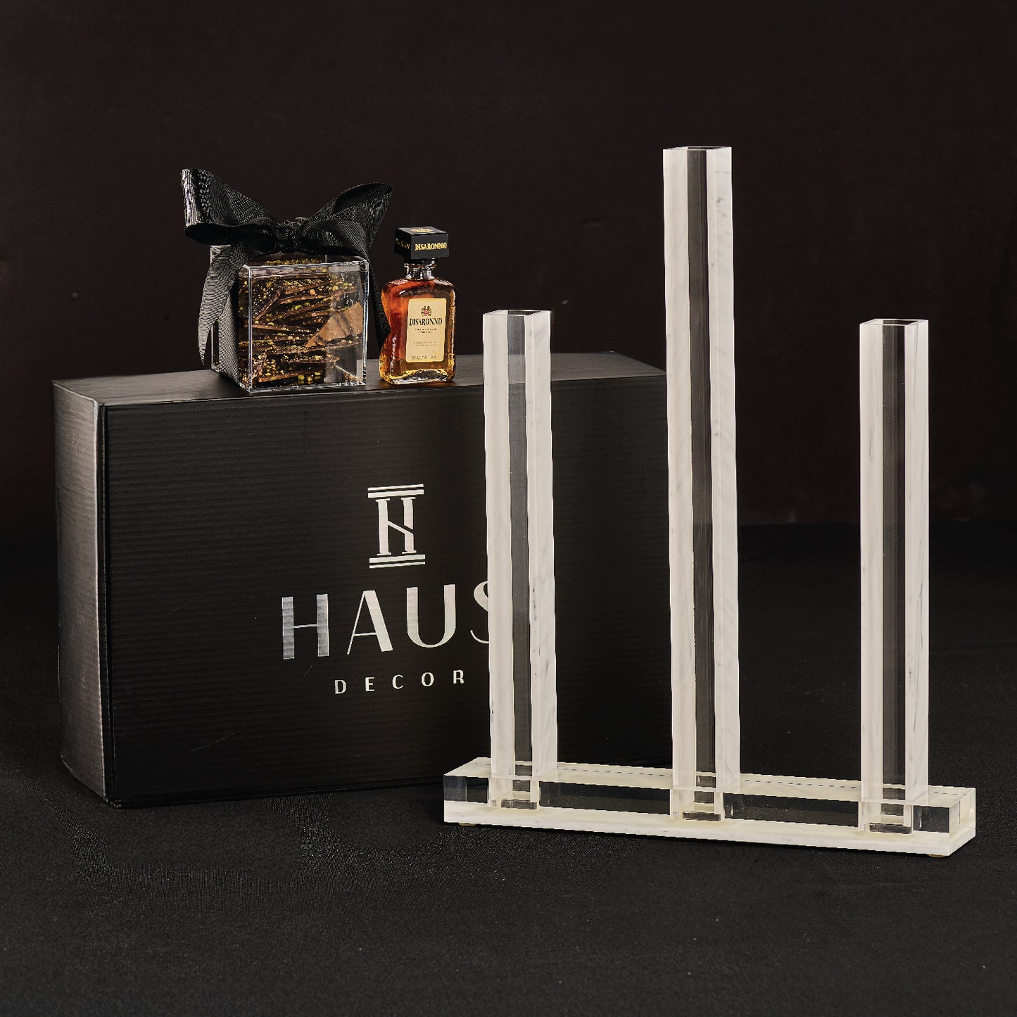 Triple Vase Centerpiece Mishloach Manos- White Marble