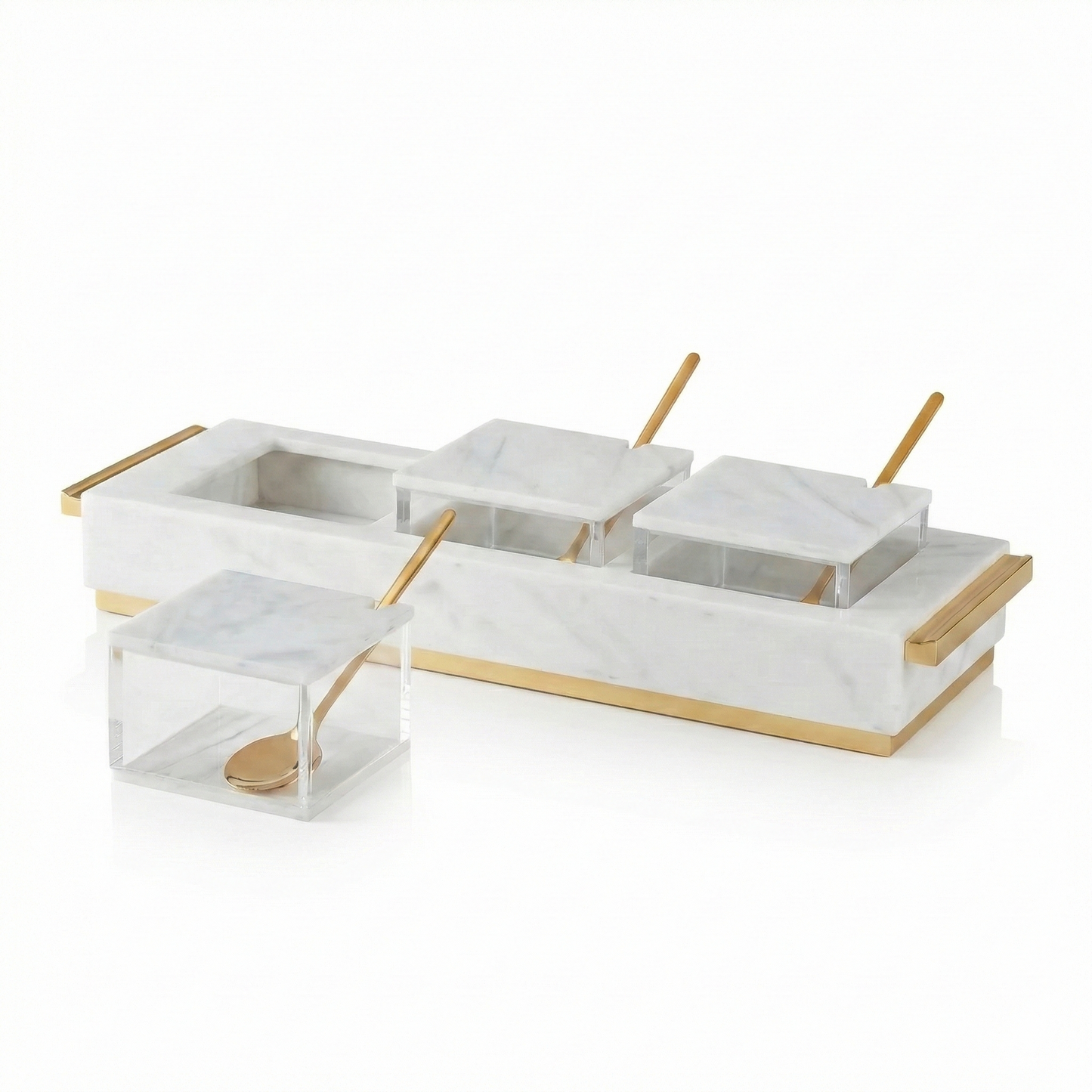 3 Dip Bowl Set- White Marble / Gold
