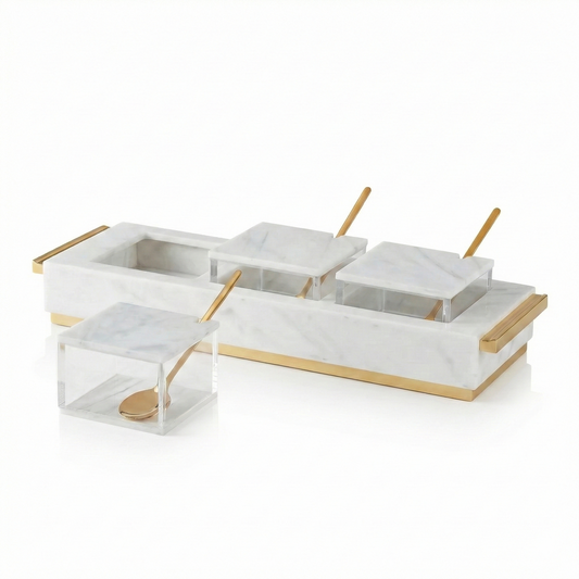 3 Dip Bowl Set- White Marble / Gold